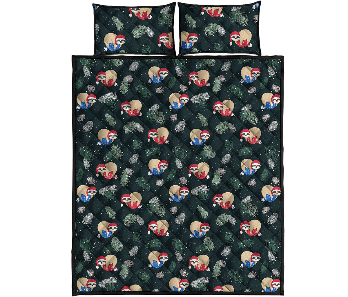 Christmas Sleeping Sloths Pattern Print Quilt Bed Set