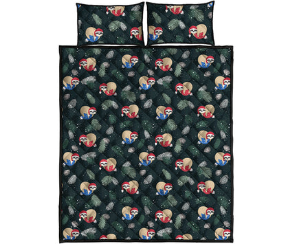 Christmas Sleeping Sloths Pattern Print Quilt Bed Set