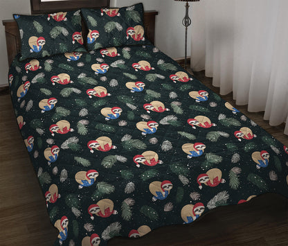 Christmas Sleeping Sloths Pattern Print Quilt Bed Set