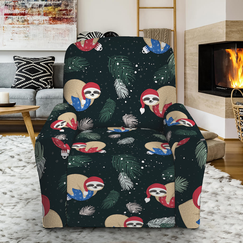 Christmas Sleeping Sloths Pattern Print Recliner Slipcover