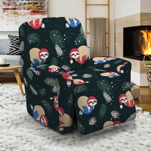 Christmas Sleeping Sloths Pattern Print Recliner Slipcover