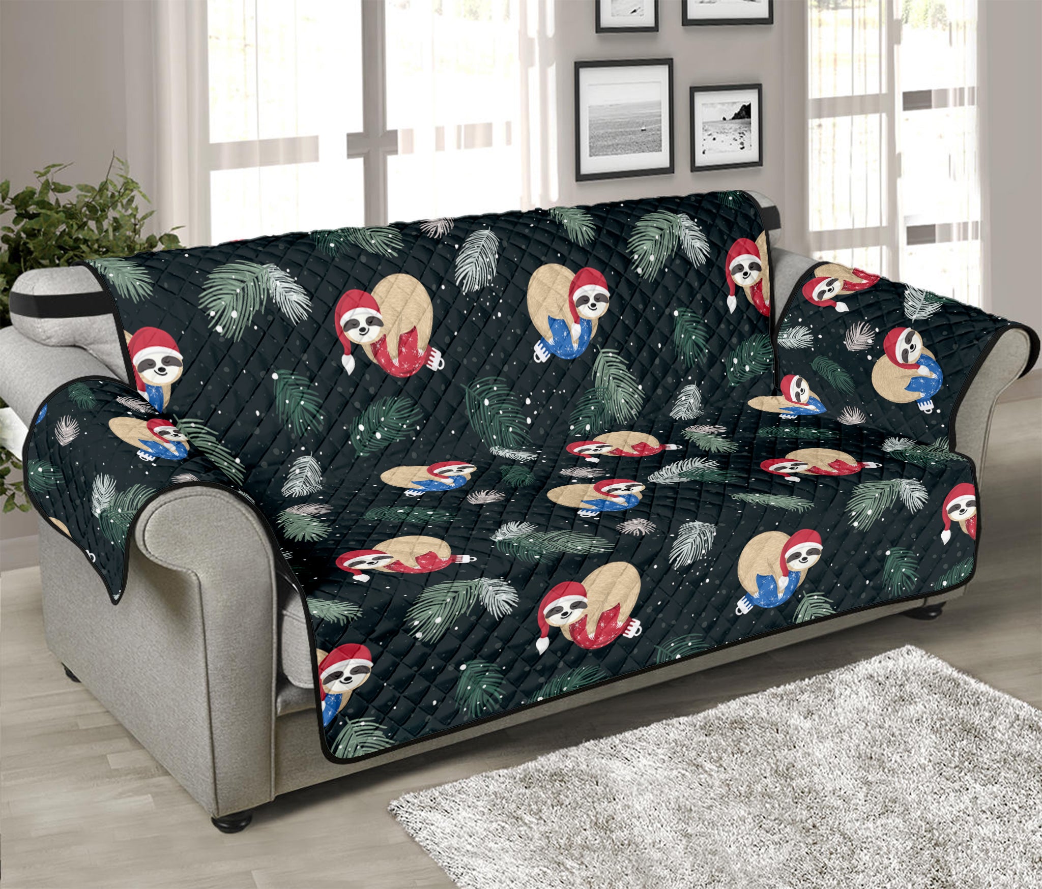 Christmas Sleeping Sloths Pattern Print Sofa Protector