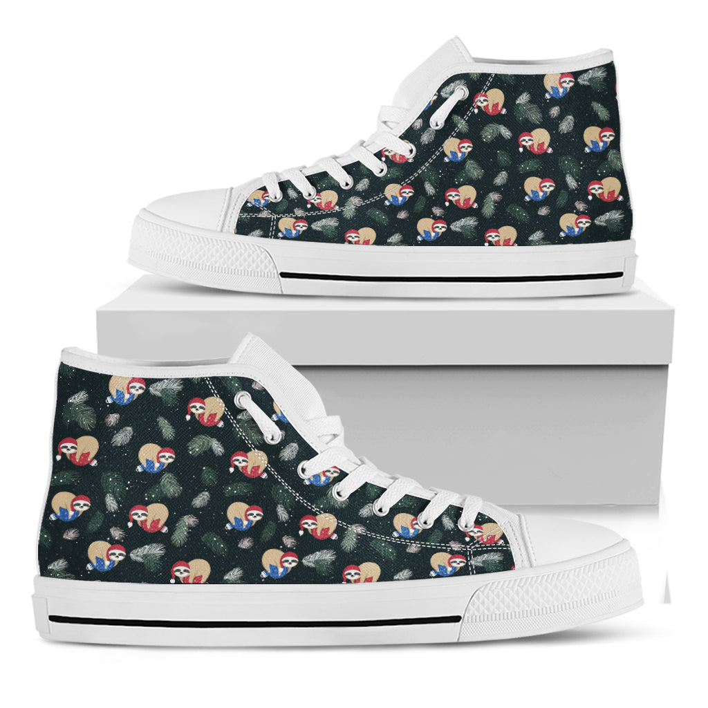 Christmas Sleeping Sloths Pattern Print White High Top Shoes