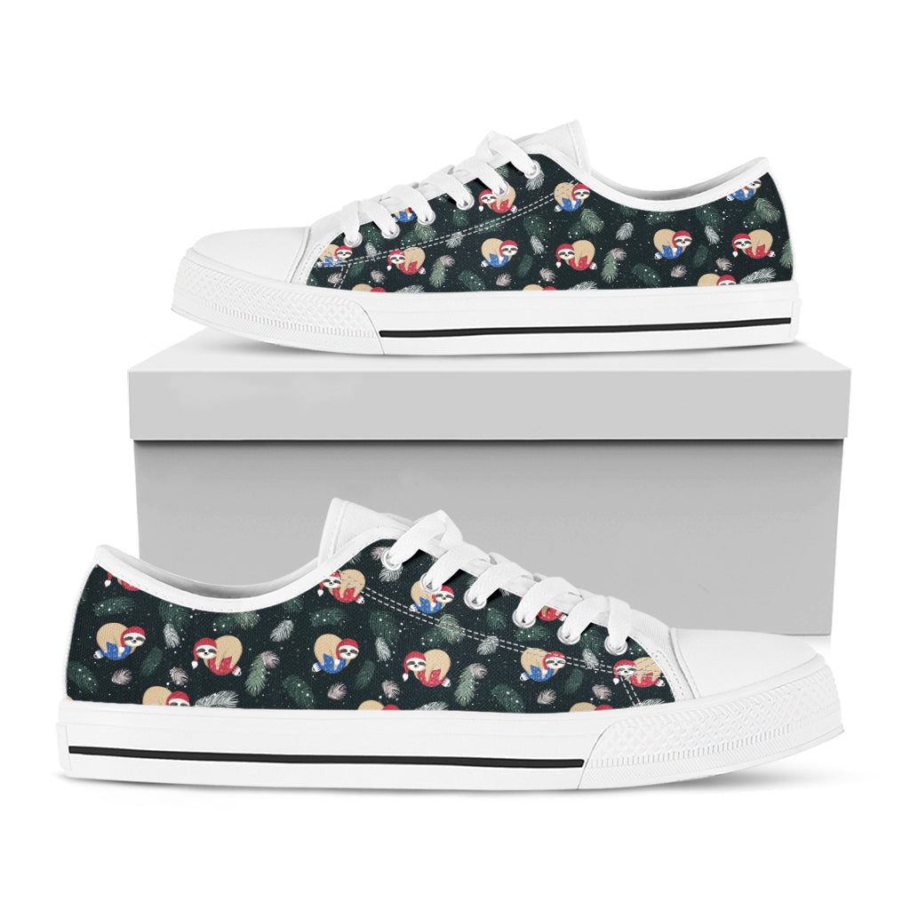 Christmas Sleeping Sloths Pattern Print White Low Top Shoes