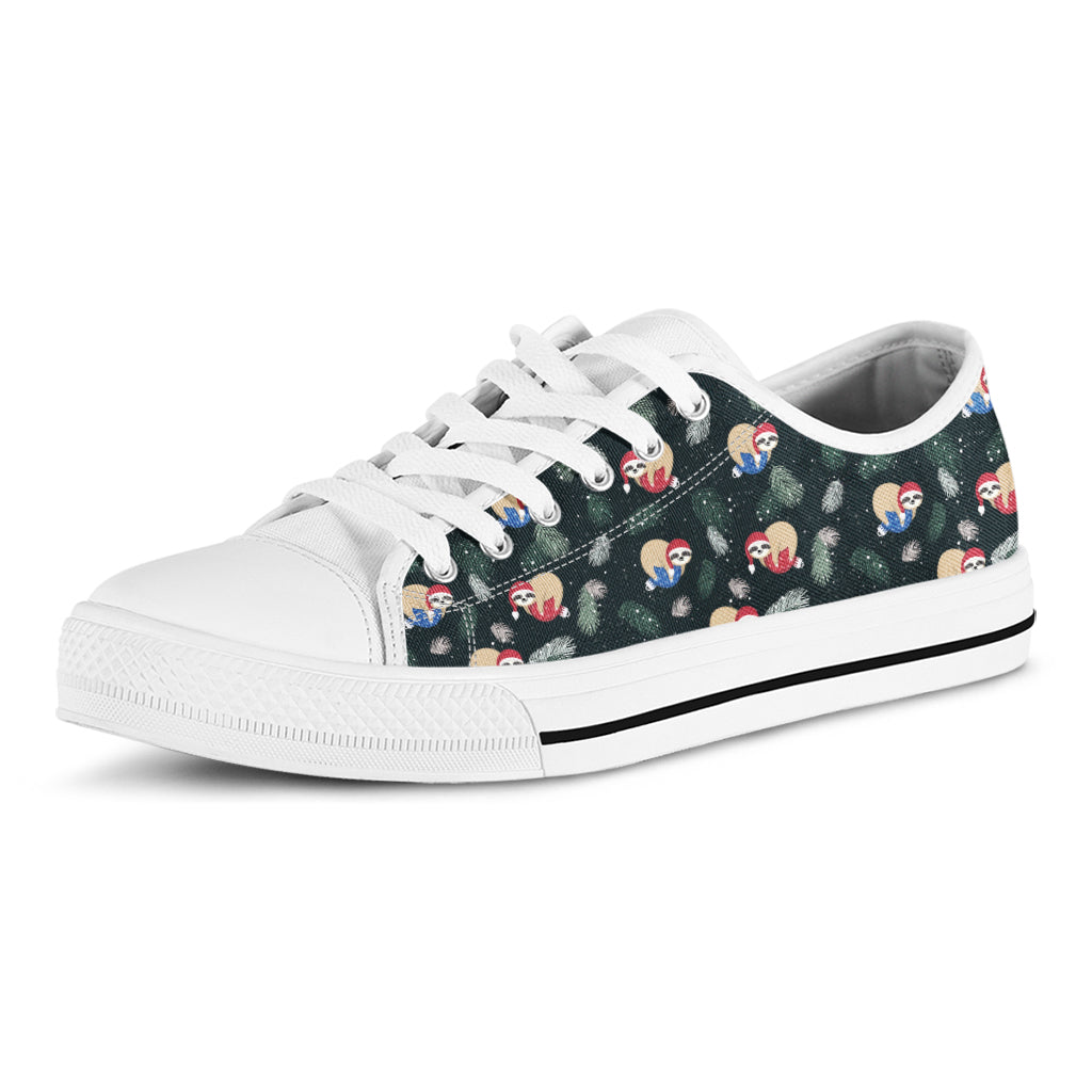 Christmas Sleeping Sloths Pattern Print White Low Top Shoes