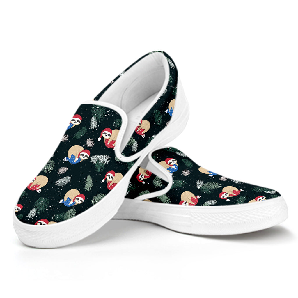 Christmas Sleeping Sloths Pattern Print White Slip On Shoes