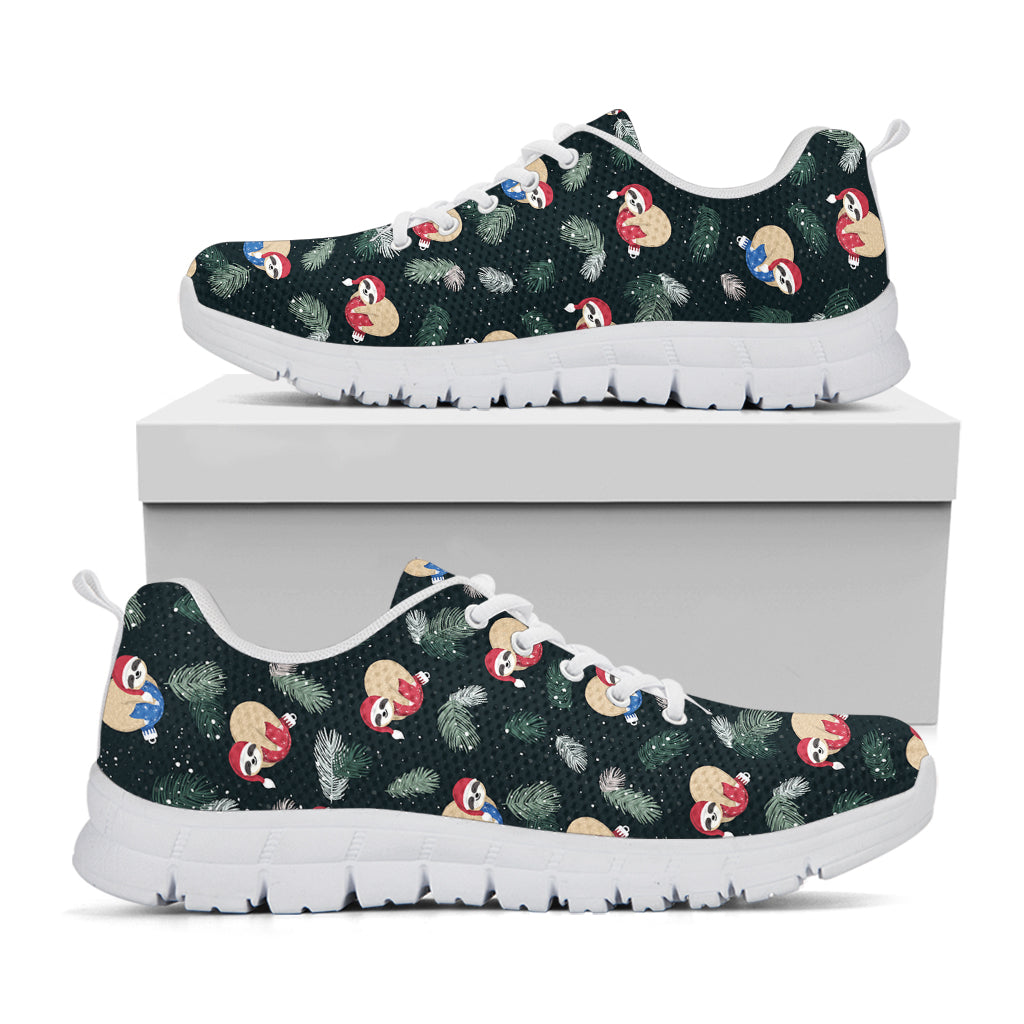 Christmas Sleeping Sloths Pattern Print White Sneakers