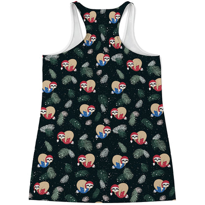 Christmas Sleeping Sloths Pattern Print Women's Racerback Tank Top