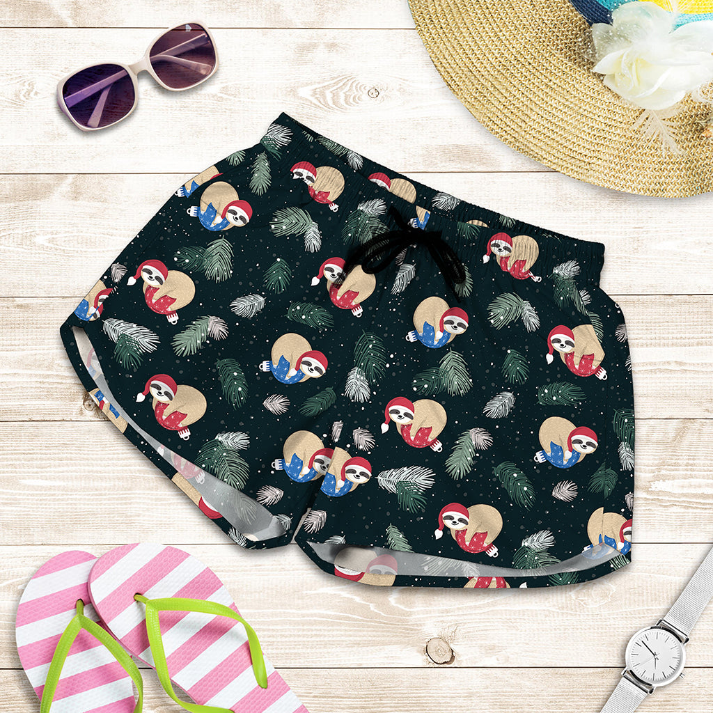 Christmas Sleeping Sloths Pattern Print Women's Shorts