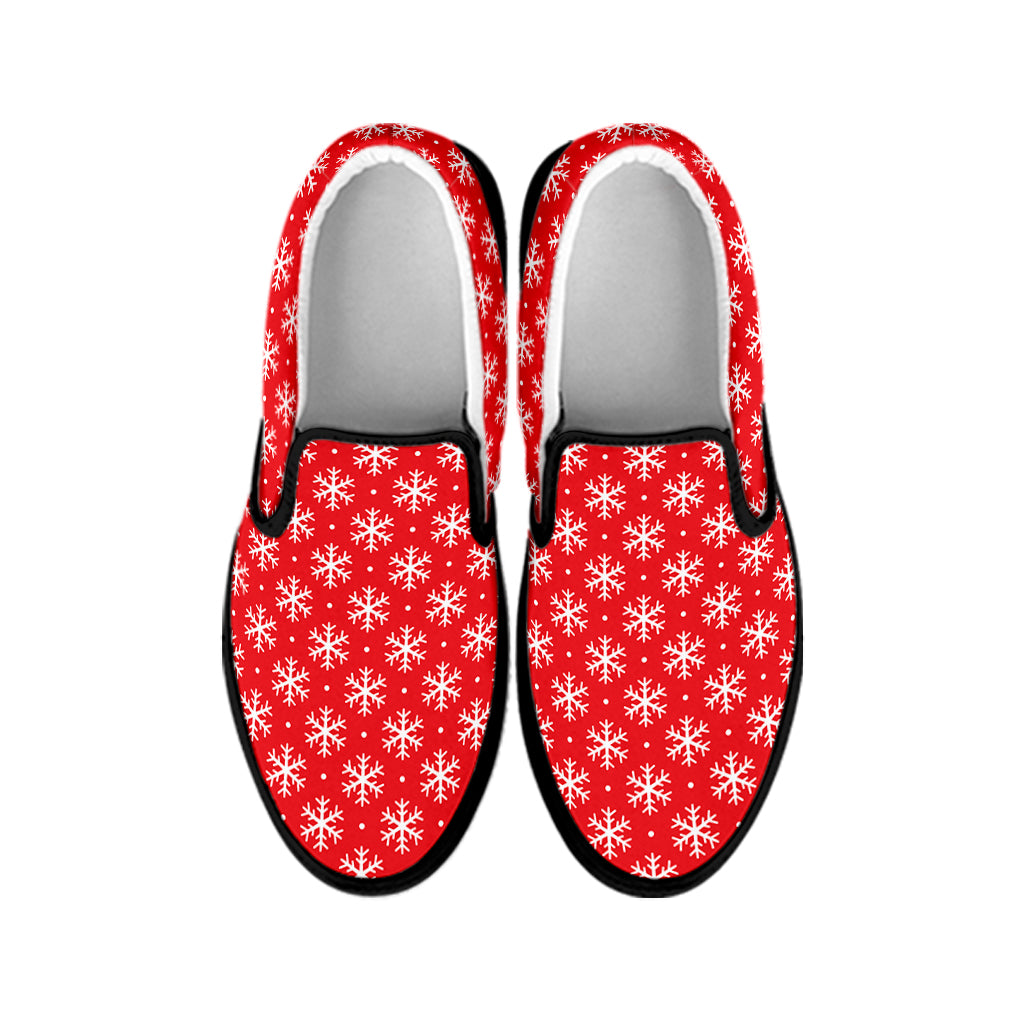 Christmas Snowflake Pattern Print Black Slip On Shoes