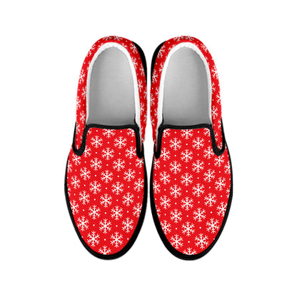 Christmas Snowflake Pattern Print Black Slip On Shoes