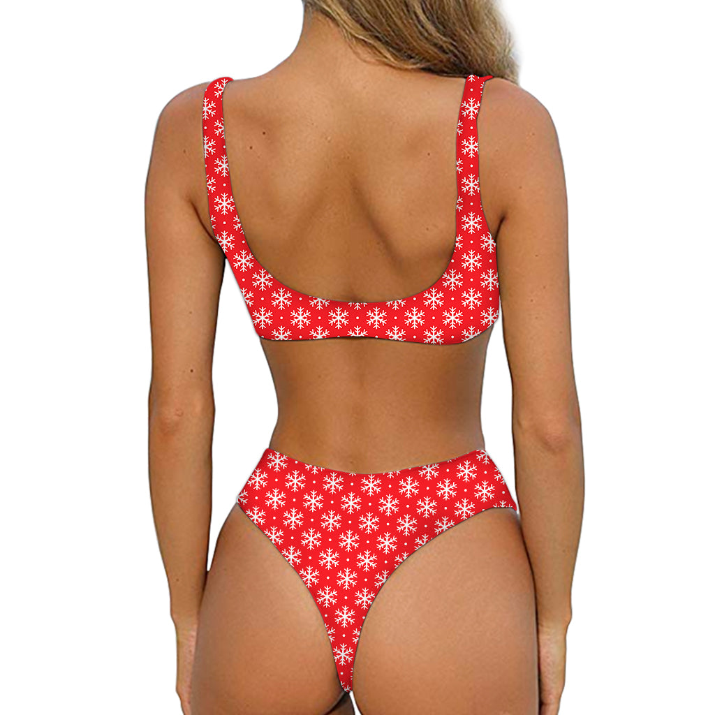 Christmas Snowflake Pattern Print Front Bow Tie Bikini