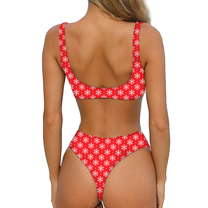Christmas Snowflake Pattern Print Front Bow Tie Bikini