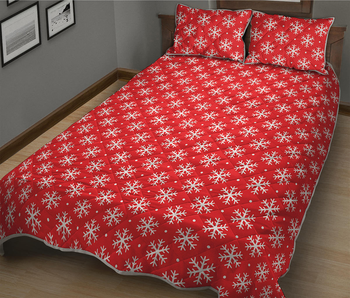 Christmas Snowflake Pattern Print Quilt Bed Set