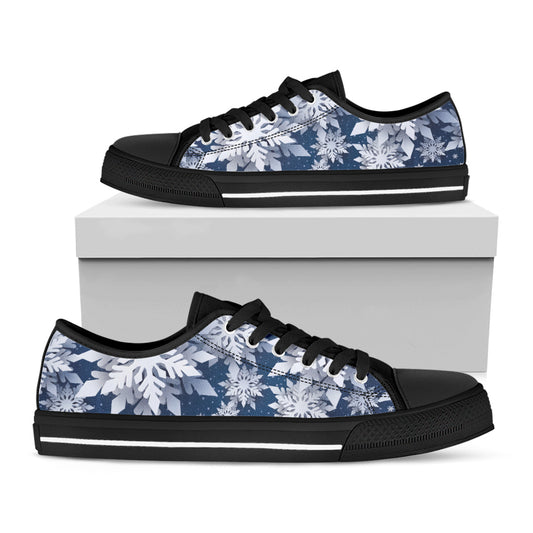Christmas Snowflake Print Black Low Top Shoes 