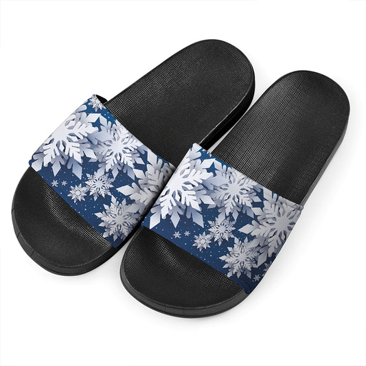 Christmas Snowflake Print Black Slide Sandals