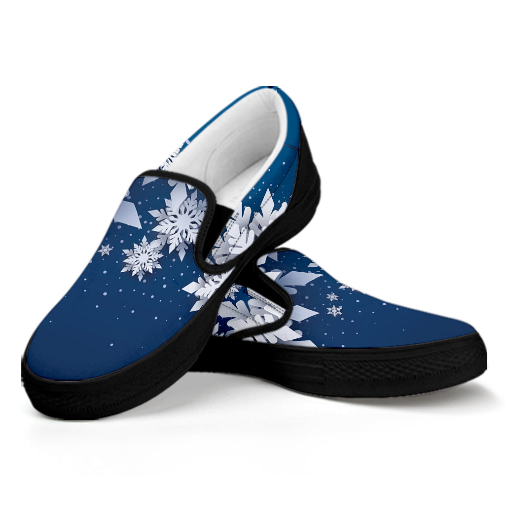 Christmas Snowflake Print Black Slip On Shoes