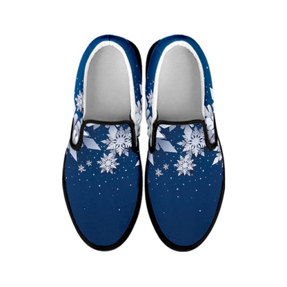 Christmas Snowflake Print Black Slip On Shoes