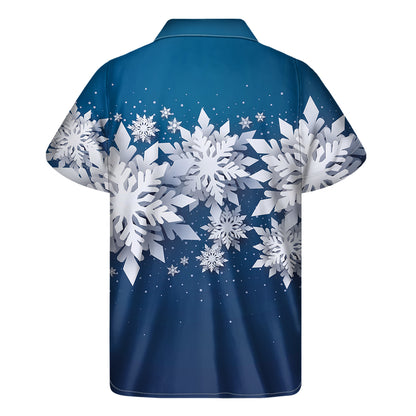 Christmas Snowflake Print Men's Short Sleeve Shirt