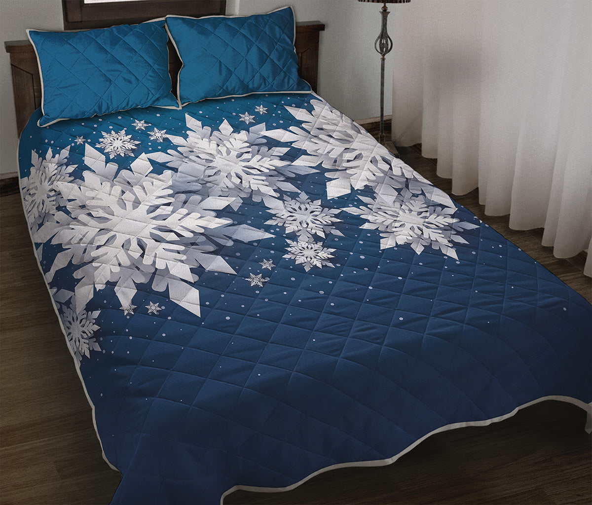 Christmas Snowflake Print Quilt Bed Set