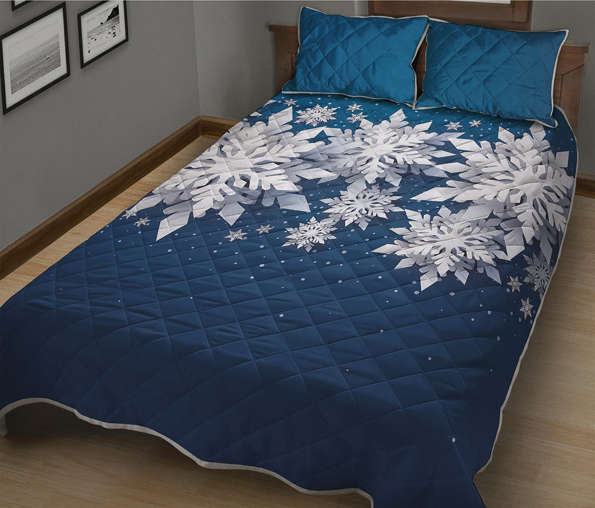 Christmas Snowflake Print Quilt Bed Set