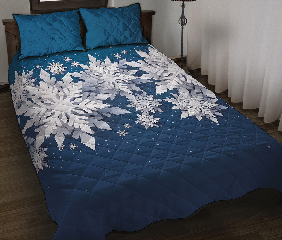 Christmas Snowflake Print Quilt Bed Set