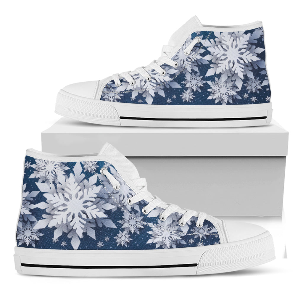Christmas Snowflake Print White High Top Shoes