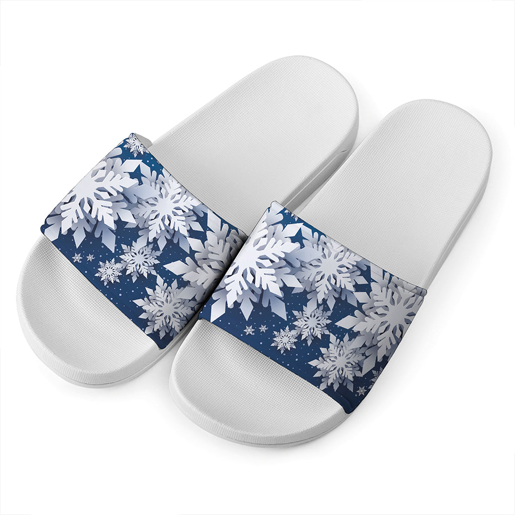 Christmas Snowflake Print White Slide Sandals