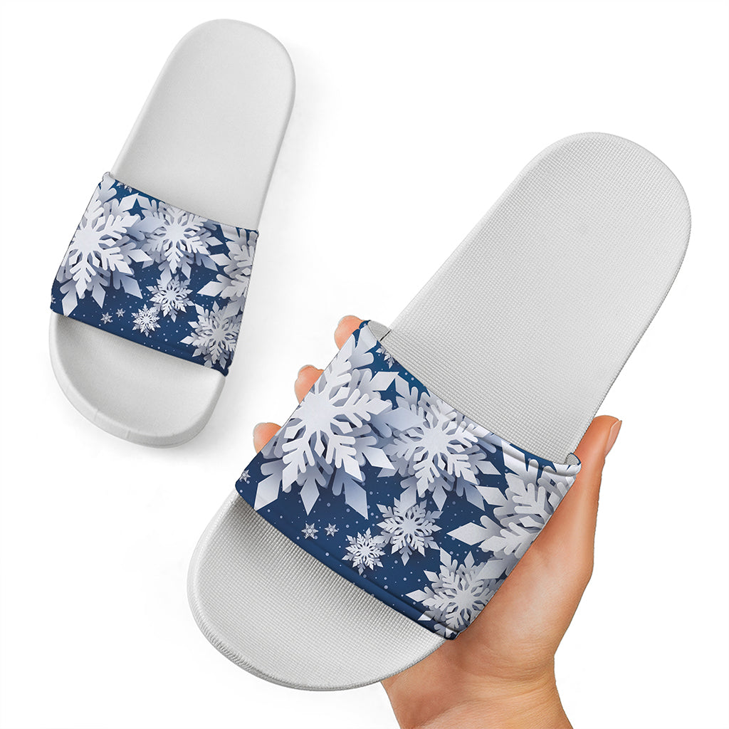 Christmas Snowflake Print White Slide Sandals