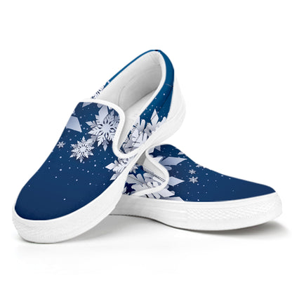 Christmas Snowflake Print White Slip On Shoes