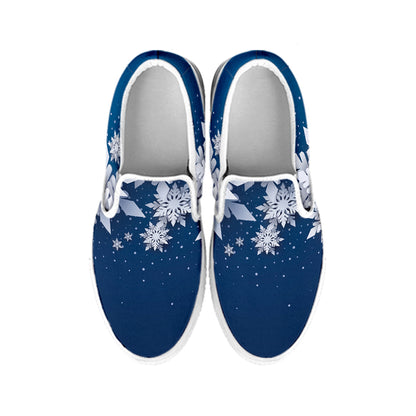 Christmas Snowflake Print White Slip On Shoes