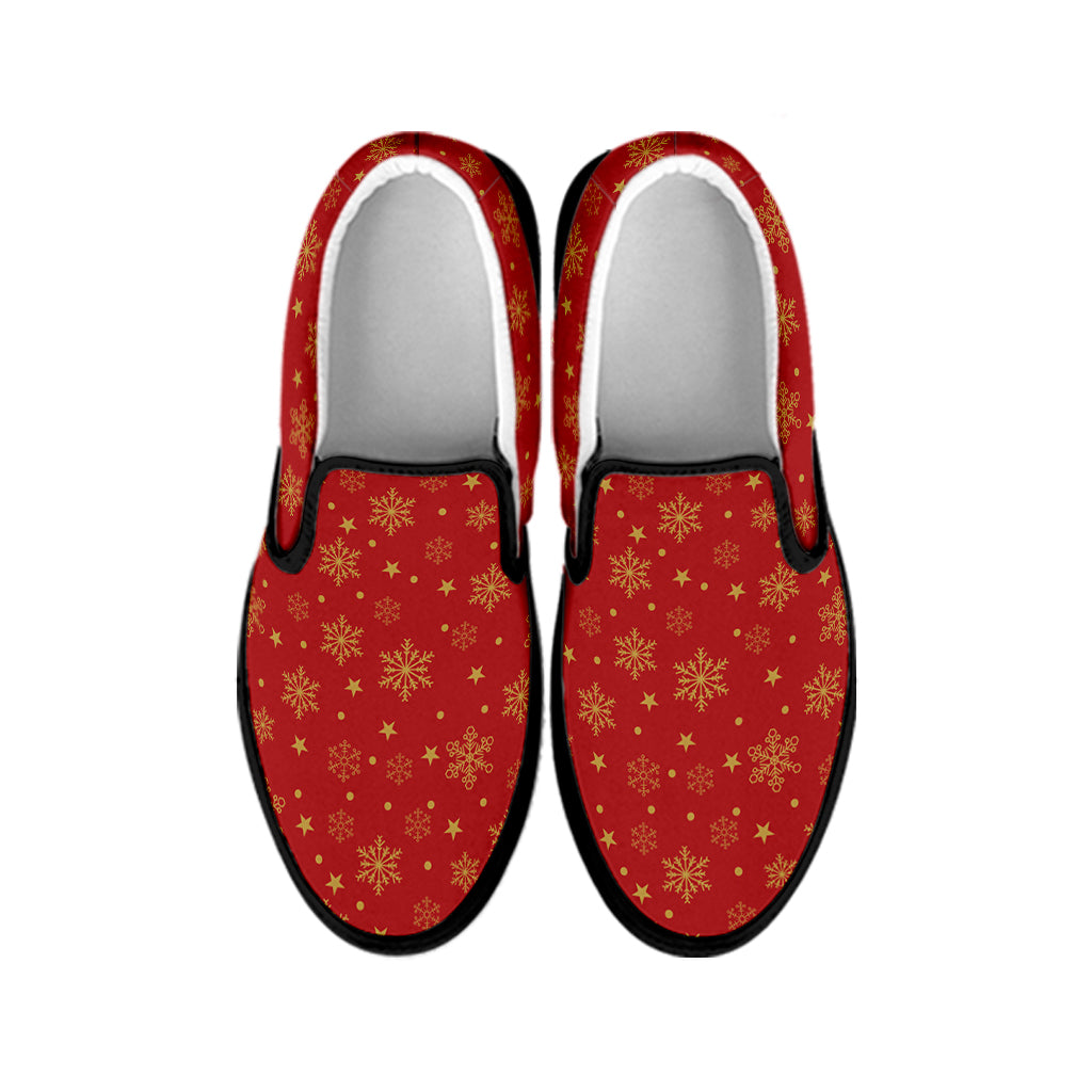 Christmas Snowflakes And Stars Print Black Slip On Shoes