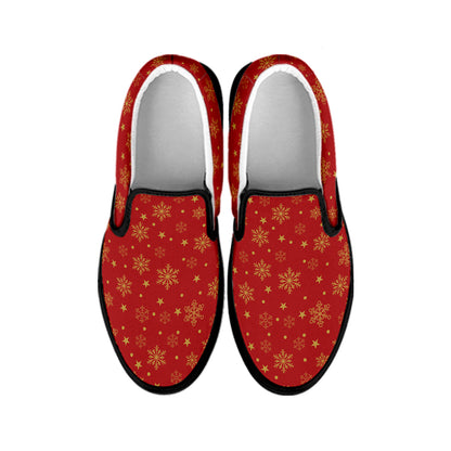Christmas Snowflakes And Stars Print Black Slip On Shoes