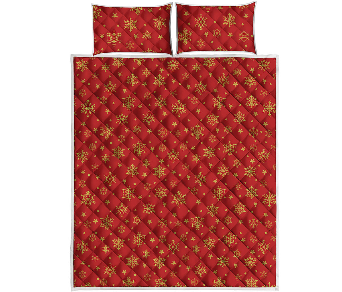 Christmas Snowflakes And Stars Print Quilt Bed Set