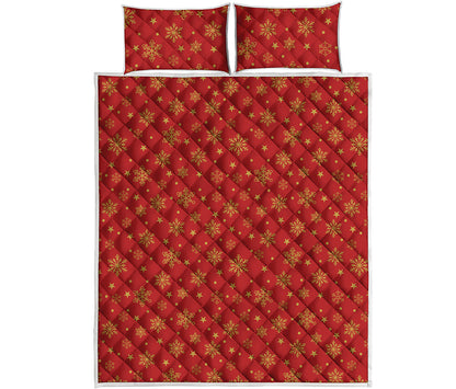 Christmas Snowflakes And Stars Print Quilt Bed Set