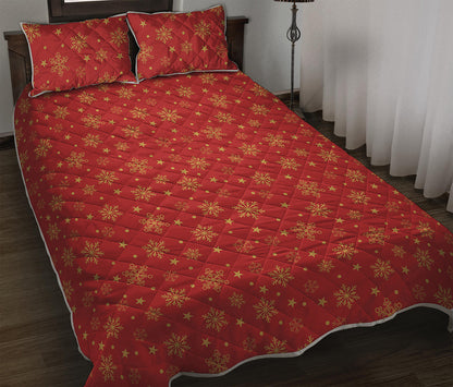 Christmas Snowflakes And Stars Print Quilt Bed Set