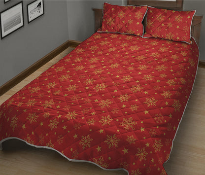 Christmas Snowflakes And Stars Print Quilt Bed Set