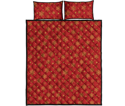 Christmas Snowflakes And Stars Print Quilt Bed Set