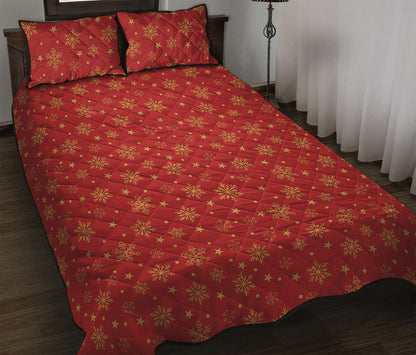 Christmas Snowflakes And Stars Print Quilt Bed Set