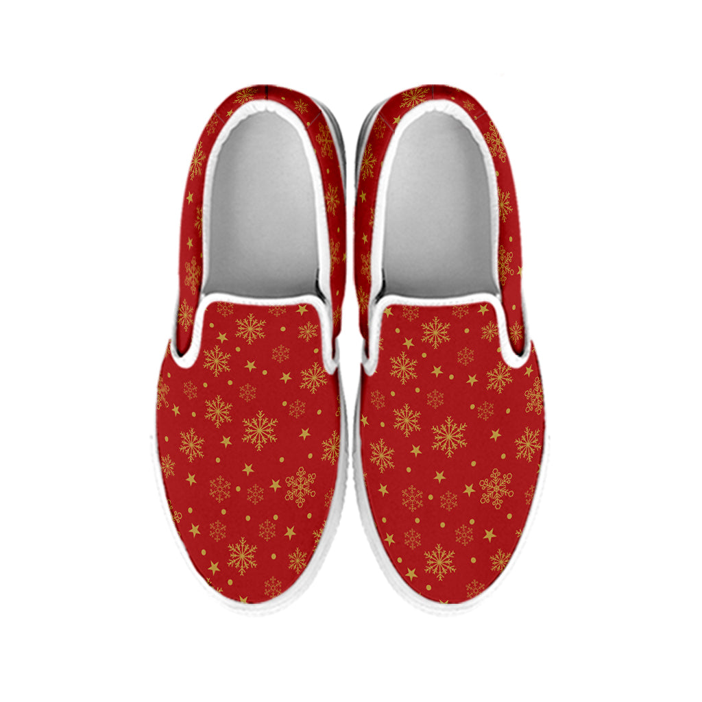 Christmas Snowflakes And Stars Print White Slip On Shoes
