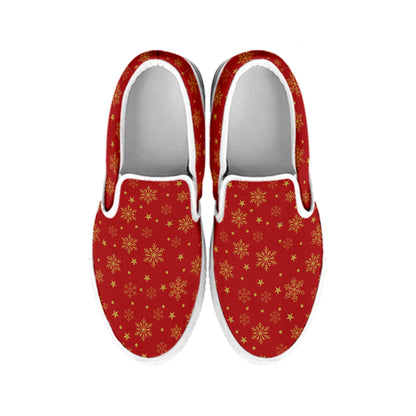 Christmas Snowflakes And Stars Print White Slip On Shoes