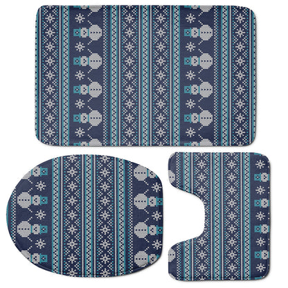 Christmas Snowman Knitted Pattern Print 3 Piece Bath Mat Set