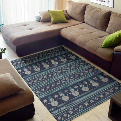 Christmas Snowman Knitted Pattern Print Area Rug