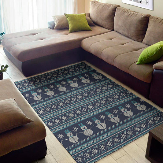 Christmas Snowman Knitted Pattern Print Area Rug