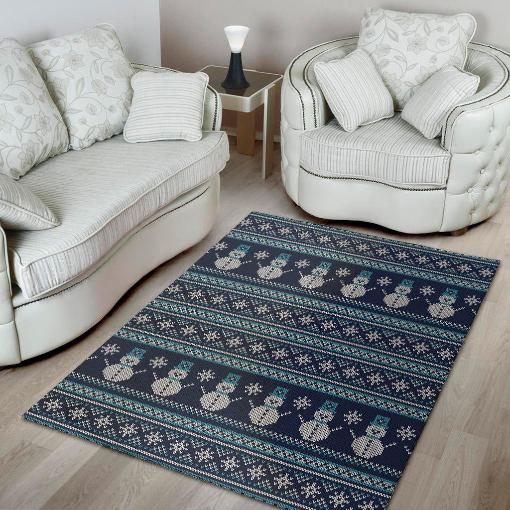 Christmas Snowman Knitted Pattern Print Area Rug