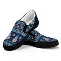 Christmas Snowman Knitted Pattern Print Black Slip On Sneakers