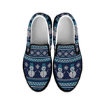 Christmas Snowman Knitted Pattern Print Black Slip On Shoes