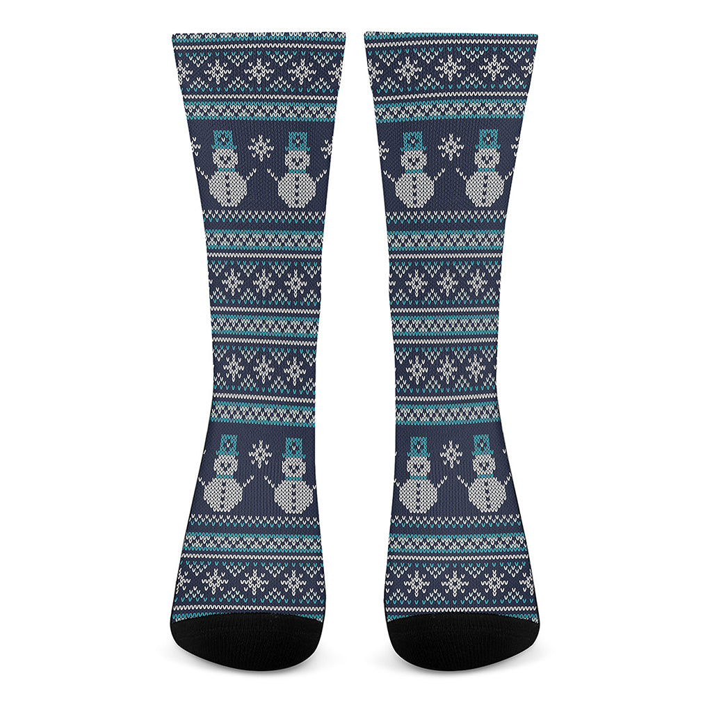 Christmas Snowman Knitted Pattern Print Crew Socks