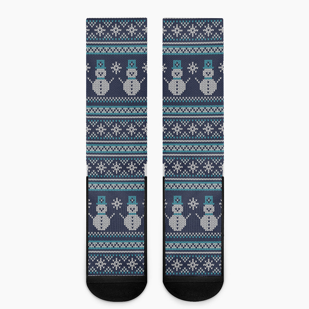 Christmas Snowman Knitted Pattern Print Crew Socks