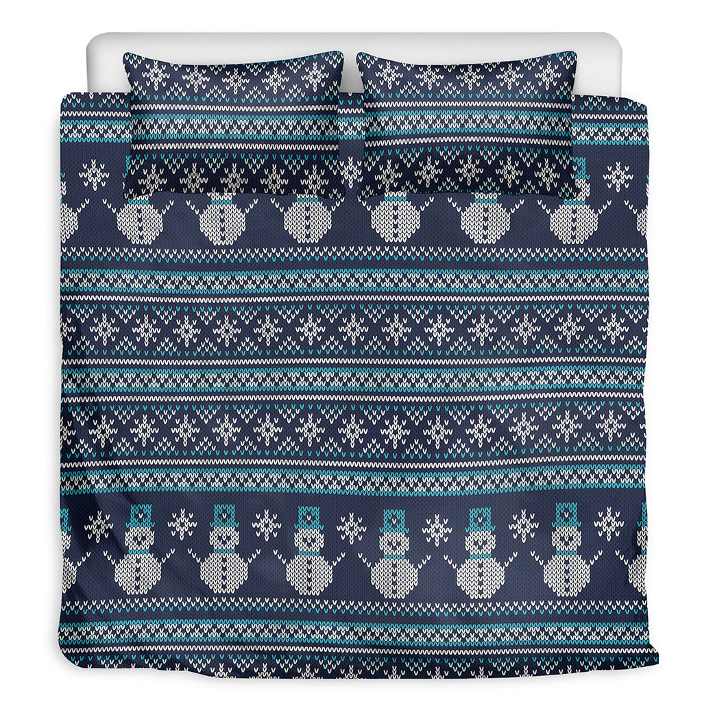 Christmas Snowman Knitted Pattern Print Duvet Cover Bedding Set